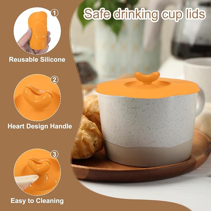 uxcell 3Pcs Silicone Cup Covers, 4.72" Heart Universal Cup Lids Reusable - Image 3