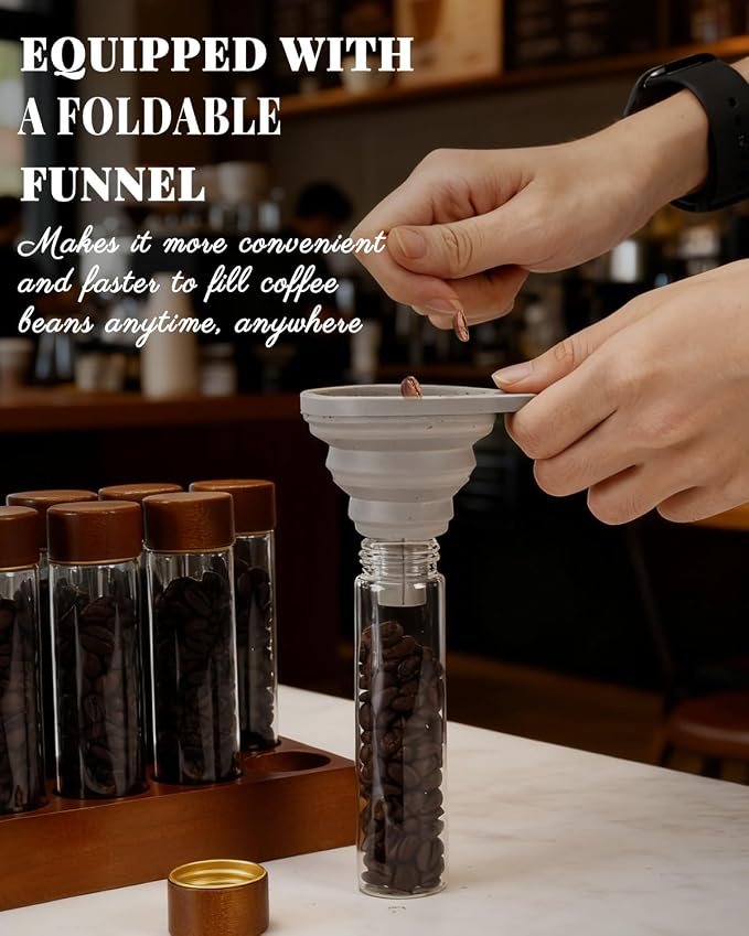 Coffee Espresso Bean Storage Tubes Set – 12pcs 60ml Airtight Glass Single Bean - Image 4