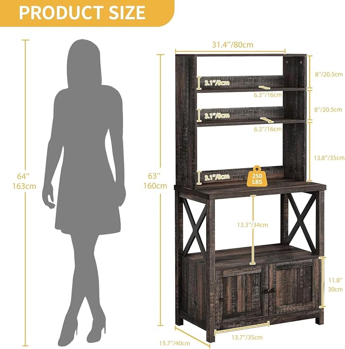 DWVO Baker Rack with Power Outlet and Storage, Farmhouse Microwave Stand with - Image 2