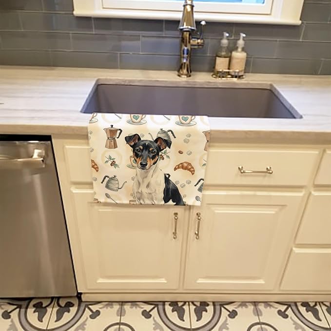 Caroline's Treasures Black and White Rat Terrier Coffee Bar Kitchen Towel - Image 2