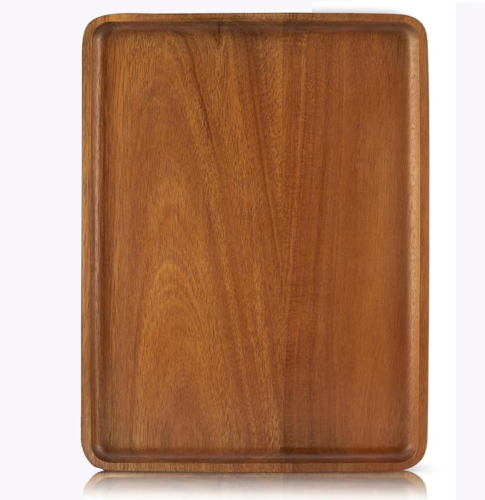 16" x12" Large Solid Acacia Wood Serving Tray Rectangular Wooden Serving by focusonwoodandbamboo