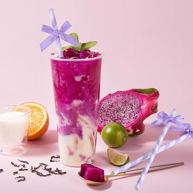 20pcs Kpop Purple Bow Straw, 7.7inch Biodegradable Cute Paper Cake Pops Treat - Image 5