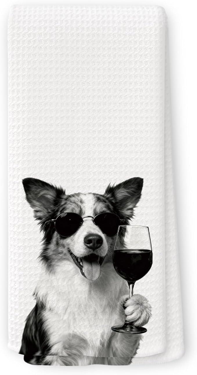 Funny Australian Shepherd Wine Kitchen Towels, Gifts by Unknown