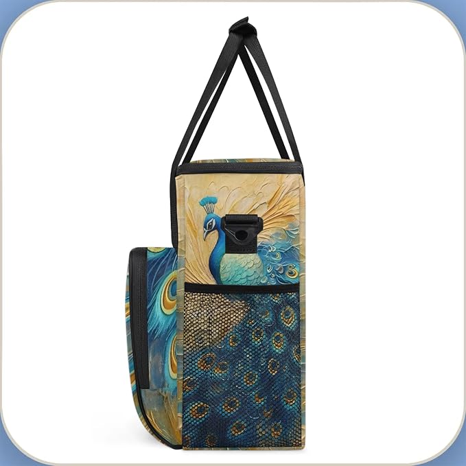 Vintage Peacock Coffee Maker Carring Bag, Large Insulated Storage Organizer - Image 4