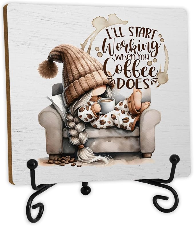 Gnomes Wood Sign For Coffee Bar Decor, Cute Gnome Wood Plaque by Unknown