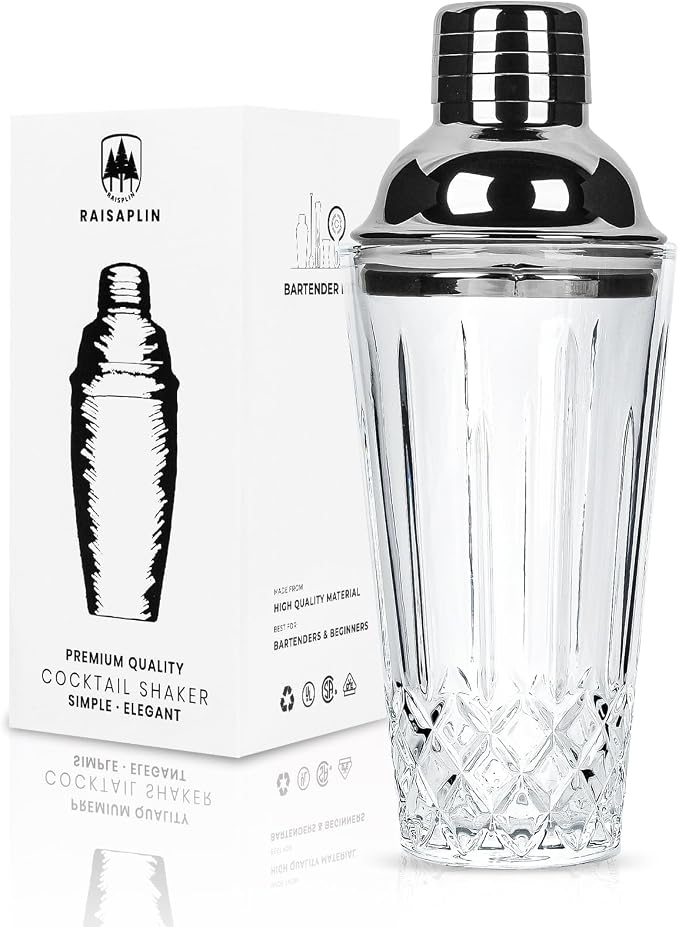 Glass Cocktail Shaker Set with Built-in Strainer by Unknown