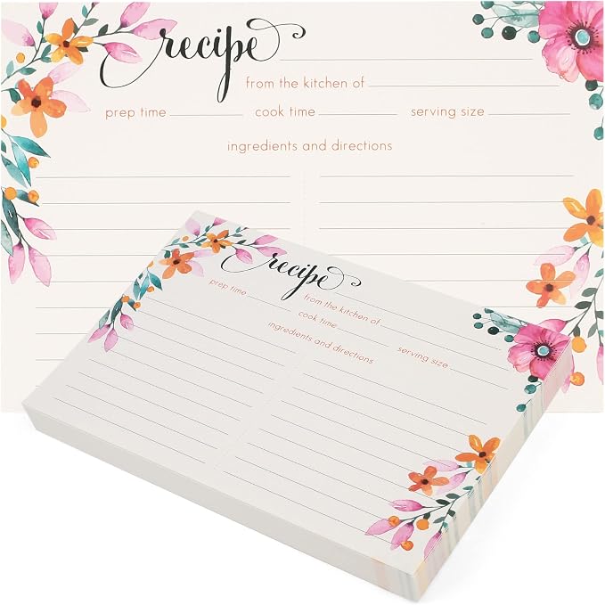 LotFancy Recipe Cards, 4x6 Inch, Double Sided, Blank Recipe Cardstock, Floral by LotFancy
