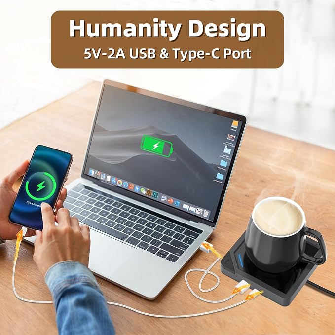 Coffee Mug Warmer with 2 USB Charging Ports: Auto Shut-Off Candle Wax Warmer - Image 3