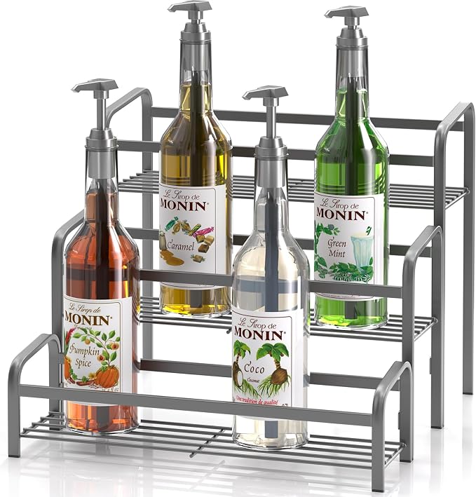 DTUQYX Coffee Syrup Organizer 3-Tier, 12 Bottles Capacity Coffee Syrup Rack by DTUQYX