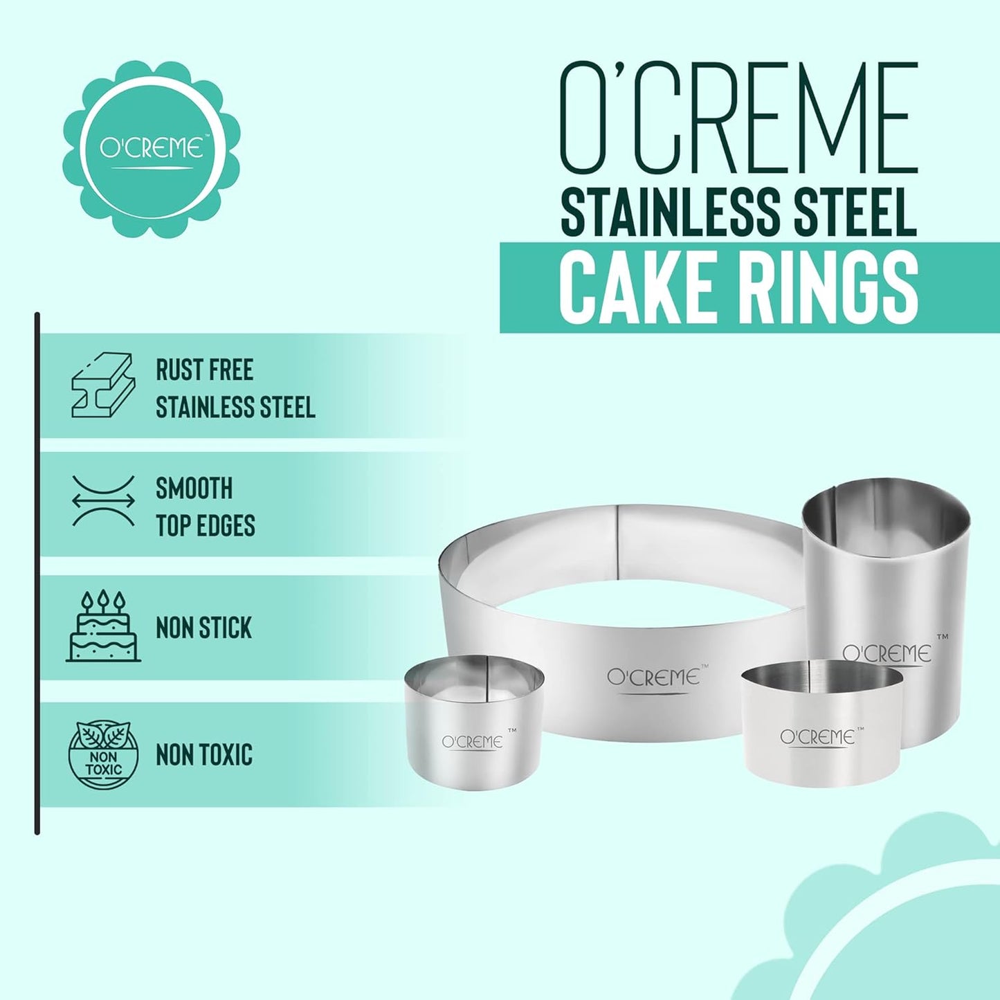 O'Creme Cake Ring Sturdy Stainless Steel Round Mousse Cake Ring Mold for Baking, Dessert Cake Decorating Pastry Rings 3-1/2 Inch Diameter x 1-1/2 Inch High