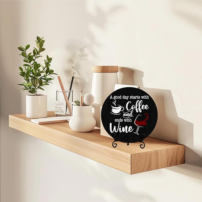Coffee And Wine Desk Decor Sign, Rustic Funny Wooden Box Plaque, A Good Day - Image 6