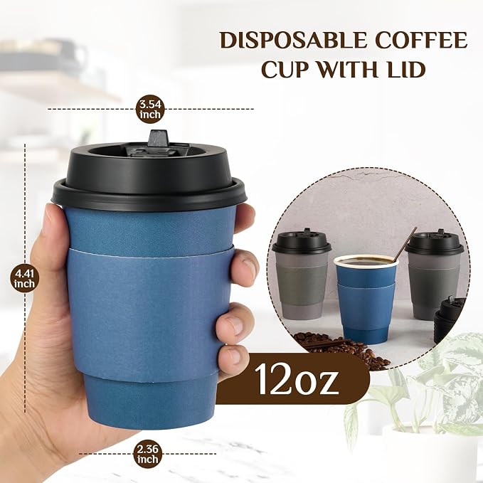 LITOPAK 100 Pack 12 oz Disposable Paper Coffee Cups - Image 2