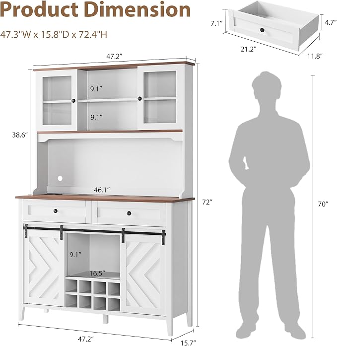 Garvee 72" Farmhosue Bar Cabinet - Image 2