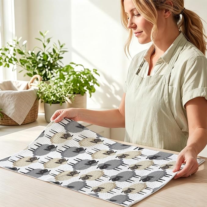 2 Pcs Sheep Kitchen Towels, Microfiber Dish Cloths - Image 6