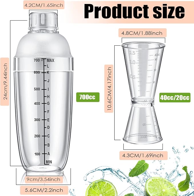 10 Pcs Plastic Cocktail Shaker Set, Including 8 Pcs 24 oz Clear Coffee Shaker - Image 2