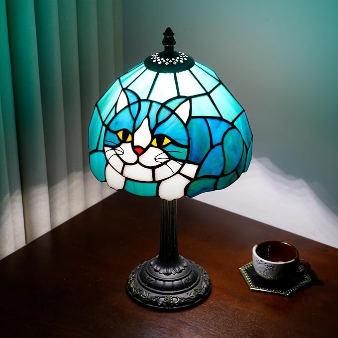 Tiffany Lamp Stained Glass Table Lamp 8X8X14 Inches Cat Style Living Room - Image 3