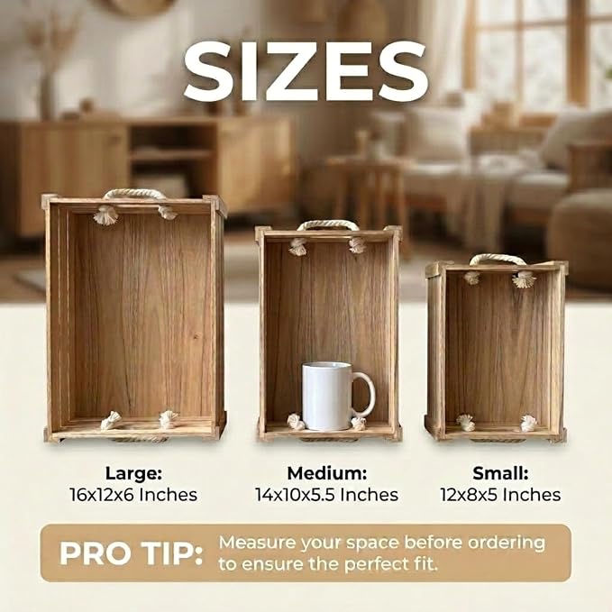 Set of 3 Rustic Nested Wooden Crates - Image 2