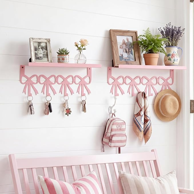 2 Pcs Pink Bow Coffee Mug Rack Pink Coffee Bar Accessories Wall Mounted - Image 5