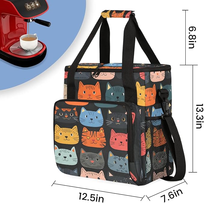 Cute Cartoon Cat Coffee Maker Carring Bag, Large Insulated Storage Organizer - Image 2