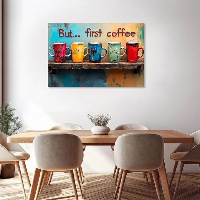 Colorful Wall Art But First Coffee Sign Mug Picture Kitchen Wall Decor - Image 3