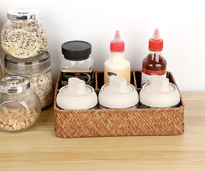 Hipiwe Tea Bag Sugar Packet Holder Woven Seagrass Storage Basket 4 Sections - Image 8