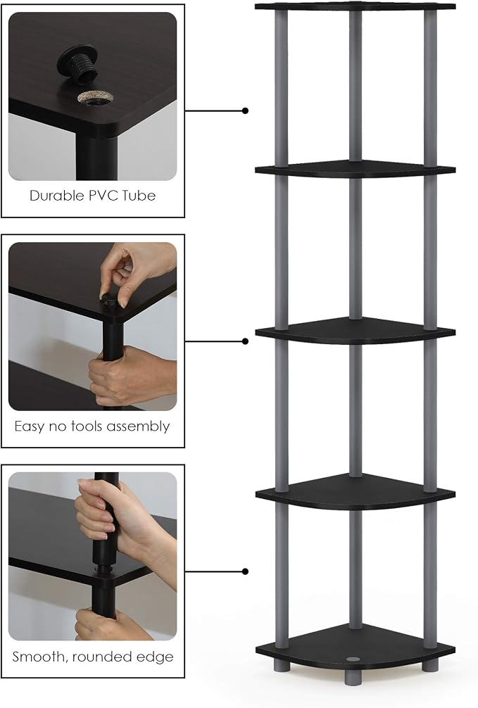 Furinno TURN-N-TUBE Corner Shelf, 5-Tier Corner Bookshelf, Open Storage Shelves - Image 7