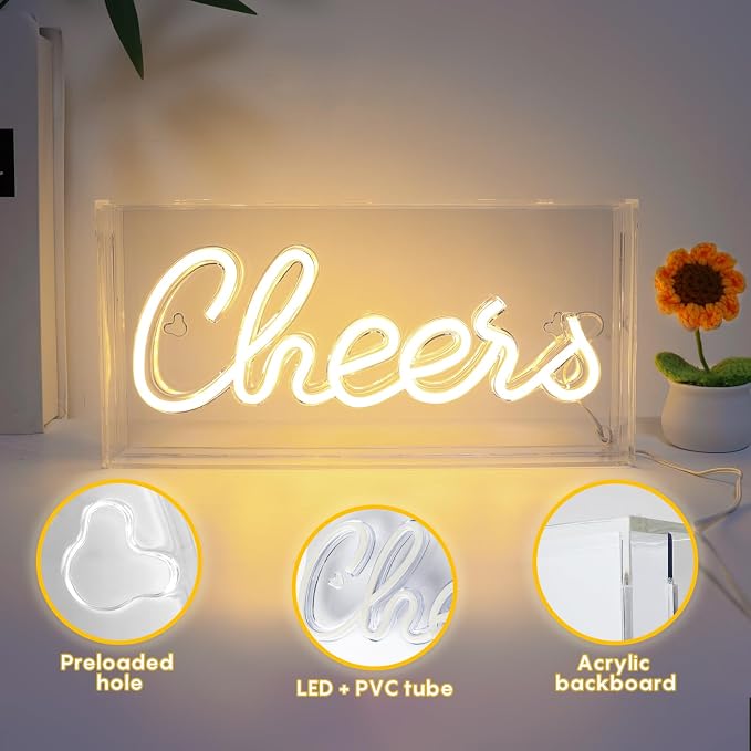 Cheers Neon Sign, USB LED Desk Lightbox Cheers Sign - Image 2