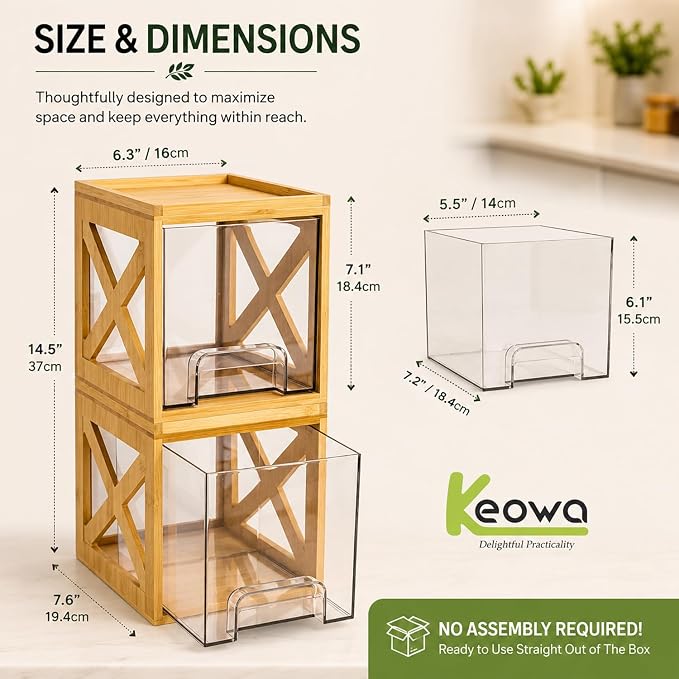 Stackable Bamboo Snack Drawer Organizer – Pull-Out Storage Bins - Image 3