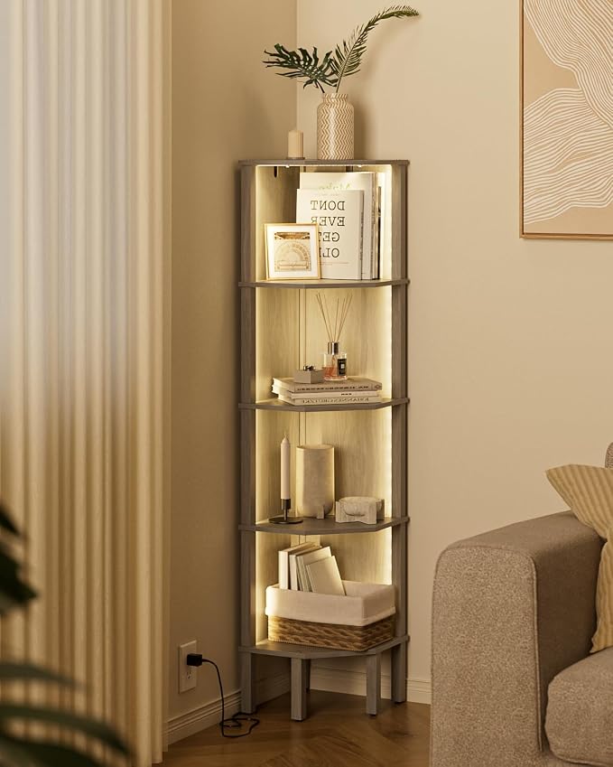 Corner Shelf Stand, 5 Tier Corner Bookshelf, Corner Furniture by Apetaccat