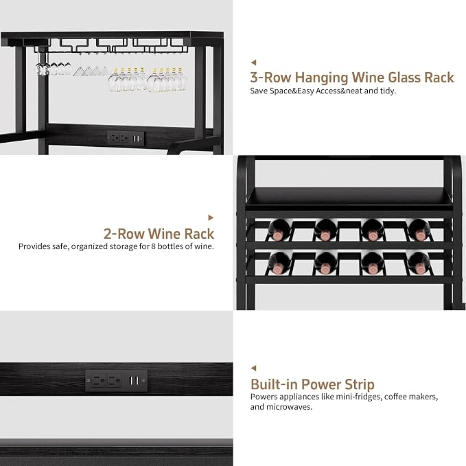 Mini Fridge Stand with Power Outlet, Microwave Stand with Wine Rack, Coffee bar - Image 8