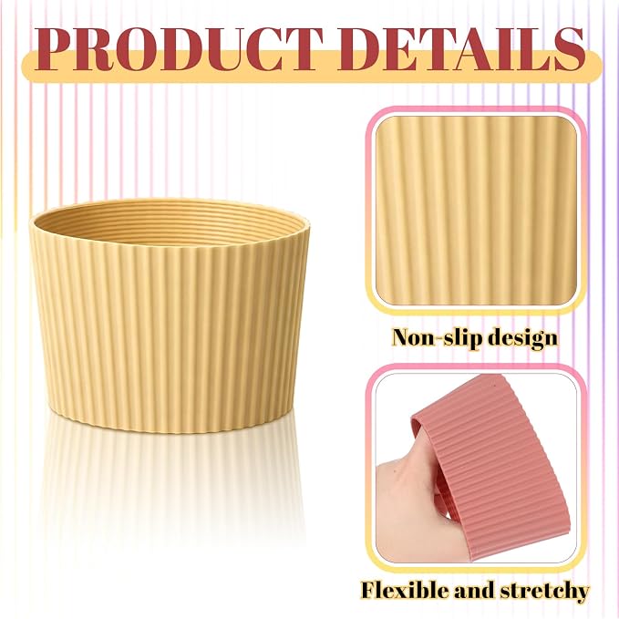 6 Pack Silicone Coffee Cup Sleeve, Reusable Heat Resistant Coffee Cup - Image 3