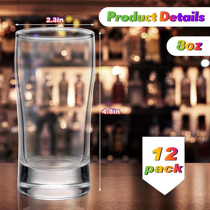 Bokon 12 Pcs Beer Glasses, Small Juice Glasses Cups Iced Tea Glasses Heavy Base - Image 2