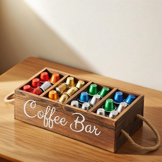 Coffee Station Organizer with Removable Dividers Rustic Bar Accessories Storage - Image 3