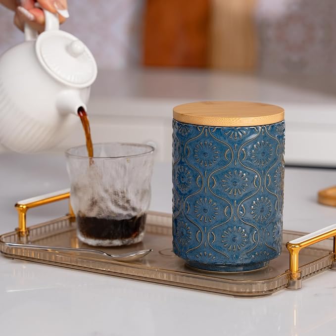 TEATALK Embossed Ceramic Canister, Stylish Airtight Storage - Image 6