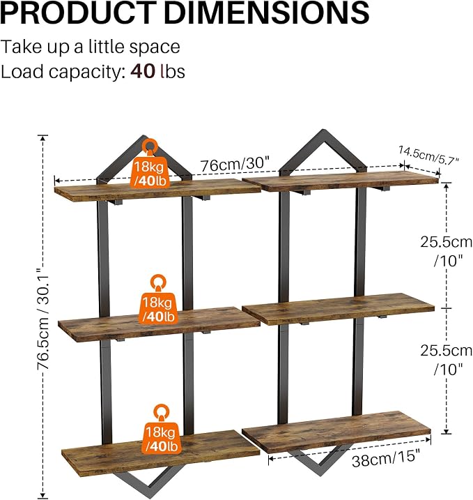 3 Tier Floating Shelves, Modern Geometric Wooden Shelf - Image 3