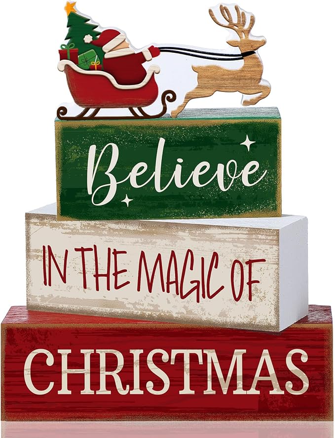 Lineshading 4 Pcs Summer Christmas Table Decoration Wooden Santa Claus Decor by Lineshading