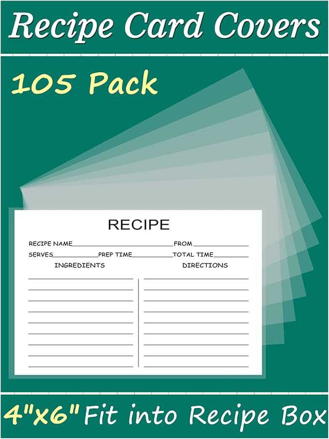 4x6 Recipe Card Protectors, 105 PACK Thick Recipe Card Covers Clear by TOHOCH