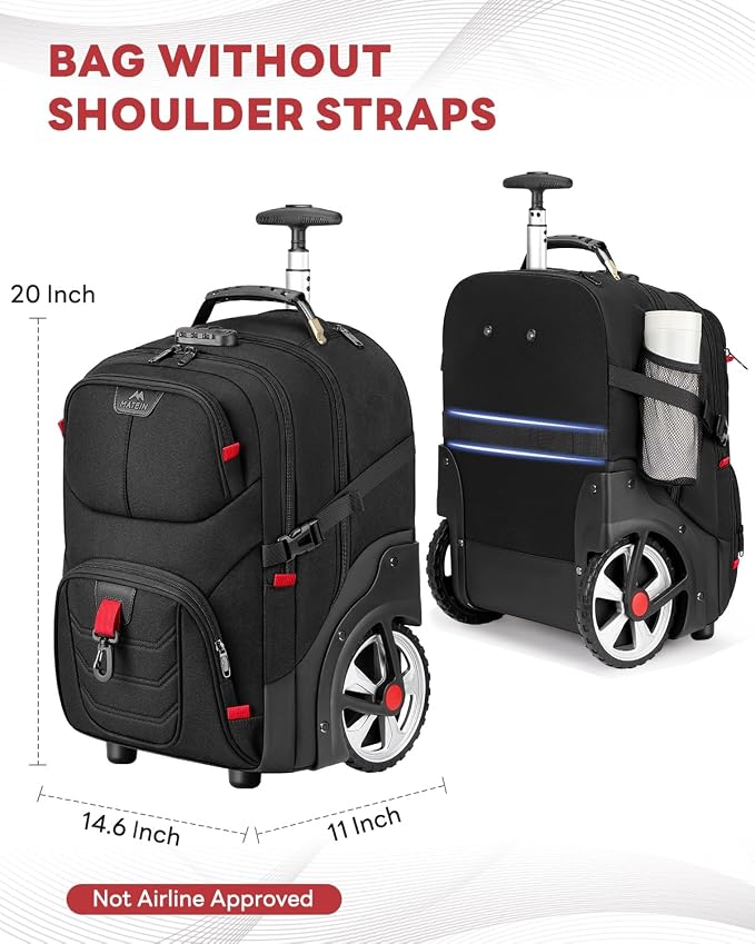 MATEIN Rolling Bag with Wheels, 17 Inch Extra Large Laptop Roller Backpack - Image 5