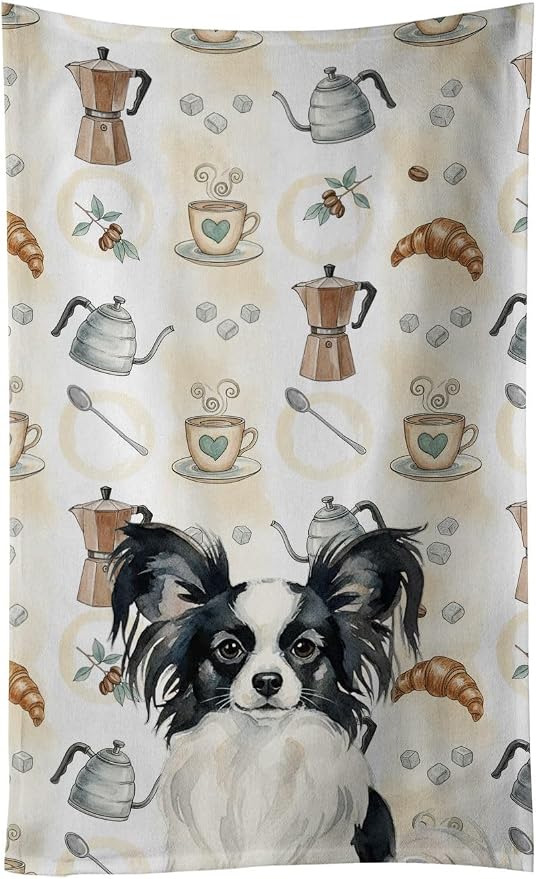 Caroline's Treasures Black and White Papillon Coffee Bar Kitchen Towel Velour by CarolinesTreasures