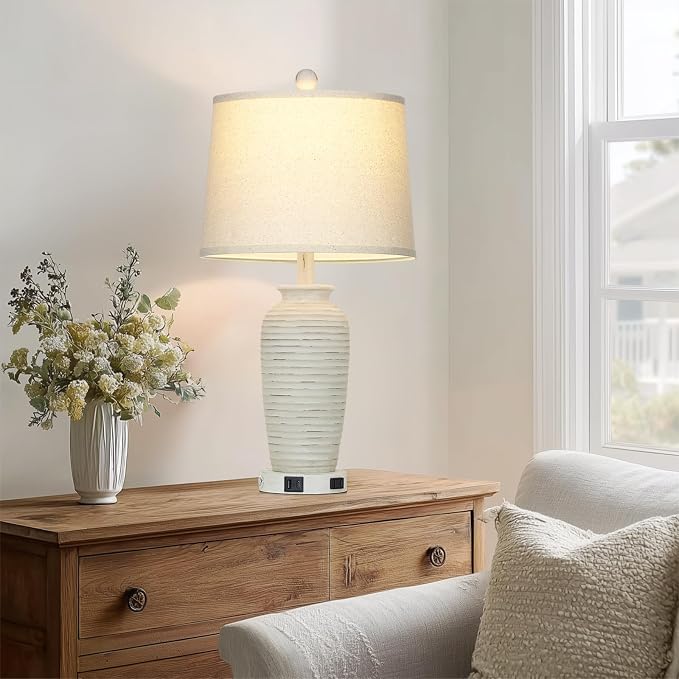 CINSARY 25" Retro White Farmhouse Jar Table Lamps - Image 2