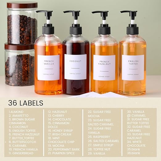 9 Pcs Coffee Syrup Dispenser Set 16.9 Oz/500 ml Plastic Coffee Syrup Dispenser - Image 4