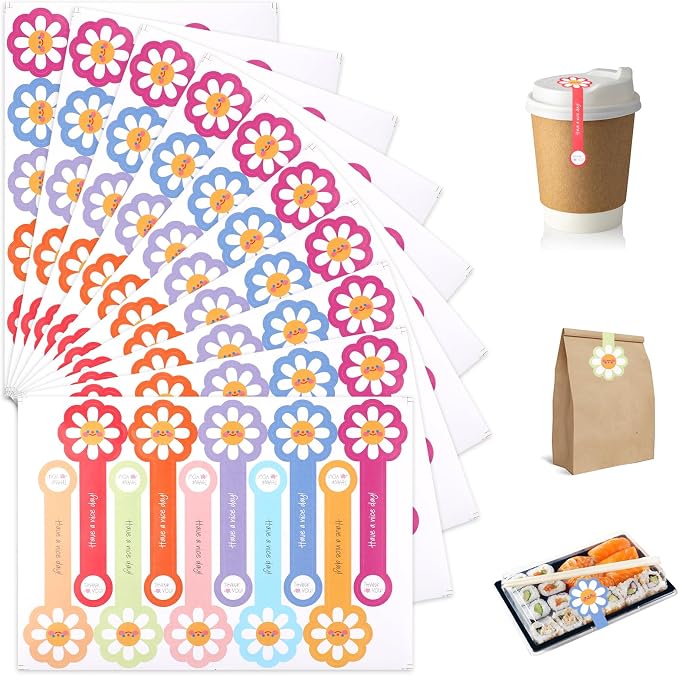 400Pcs Handmade Food Baking Seal Stickers Labels, Flower Shape Long Label by Unknown