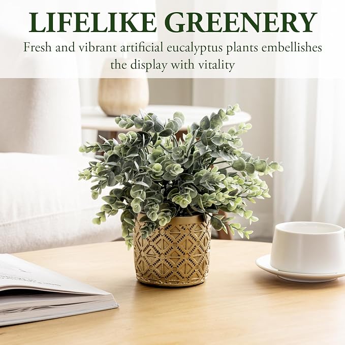 MyGift Artificial Eucalyptus Plant in Modern Gray Concrete Pots - Image 3