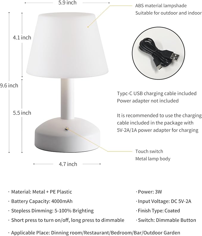 KDG Modern Cordless Small Table Lamps, Outdoor Portable Shower Waterproof LED - Image 5