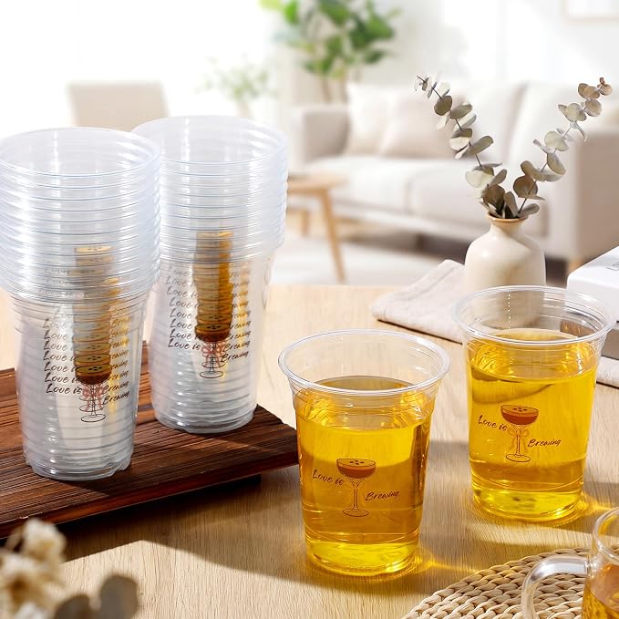 100 Pcs Wedding Plastic Cups Bulk 16 oz Clear Disposable Love Is Brewing Cups - Image 6