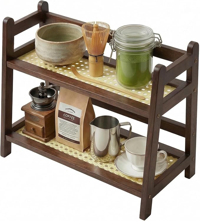Wooden Matcha Station, 2 Tier Coffee Bar Station Organizer by decorativestoragesolutions