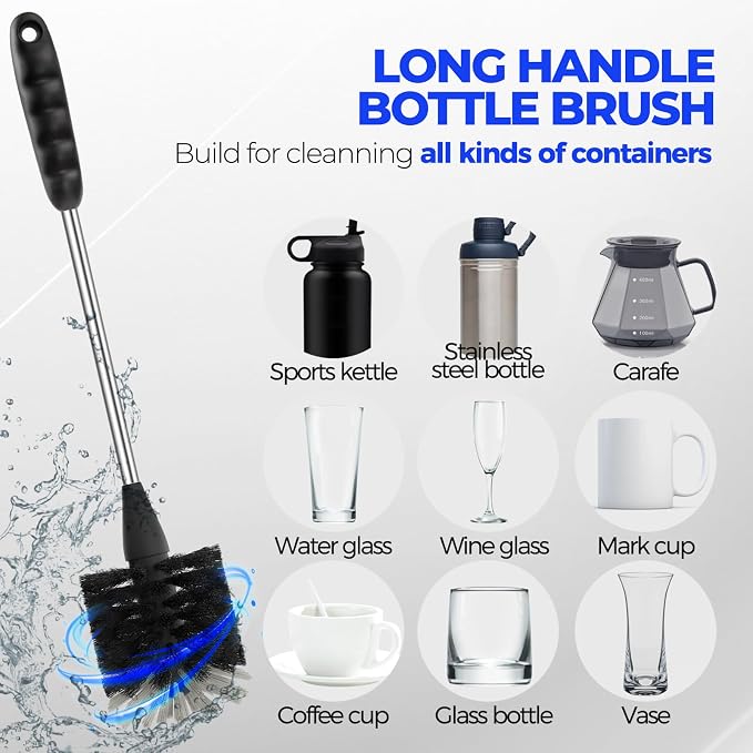 Holikme 6 Pack Bottle Brush Set, 3 Straw Brushes, 4-in-1 Bottle Cleaning Brush - Image 2