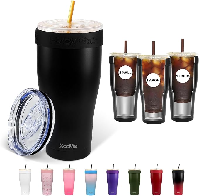 Universal Iced Coffee Sleeve, 32oz Double Wall Stainless Steel Insulator Fits by XccMe
