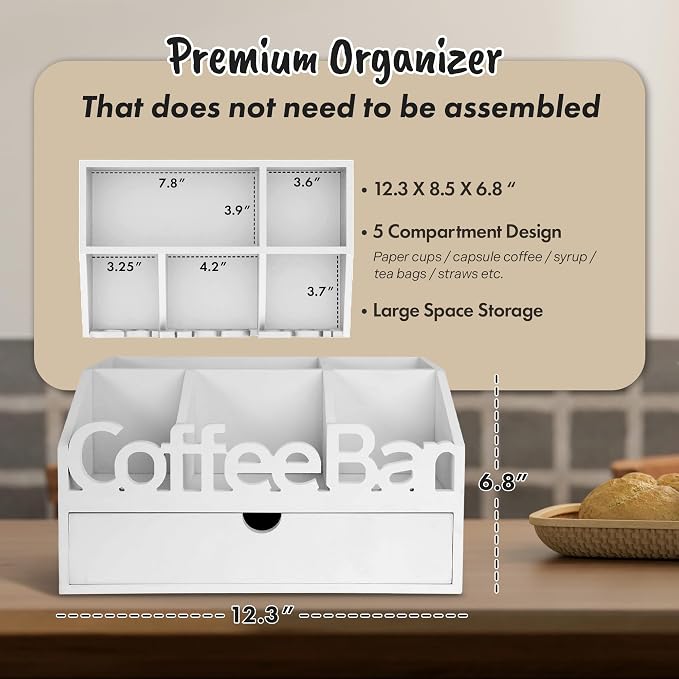 Coffee Bar Organizer Countertop, Wood Coffee Station - Image 4