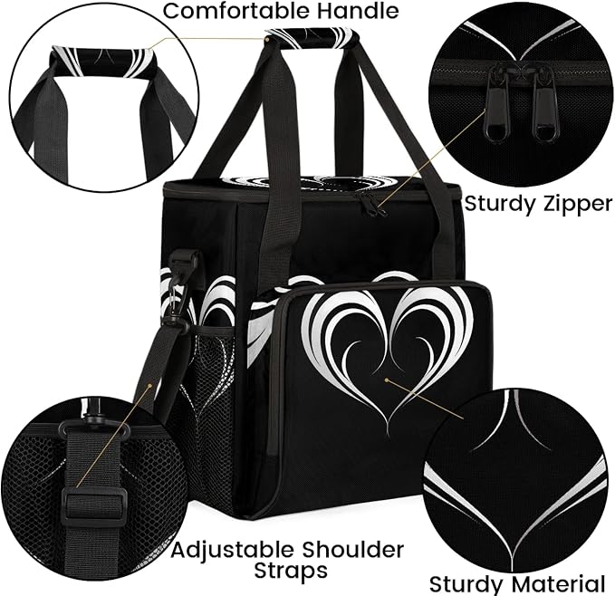Black And White Heart Coffee Maker Carring Bag, Large Insulated Storage - Image 6